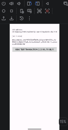 The all-in-one "full basic app" showing the SOL address and the "Send test transaction" button