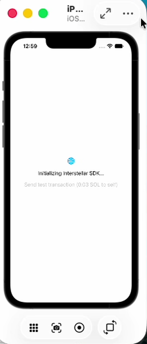 The app starting, showing the "Initializing Interstellar SDK…" placeholder
