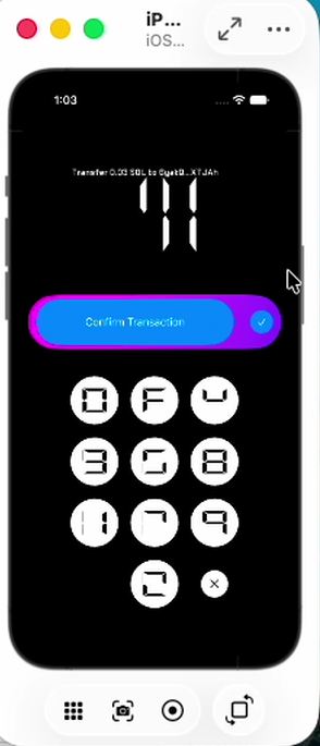 The real VCA pinpad rendered full-screen by the Metal renderer