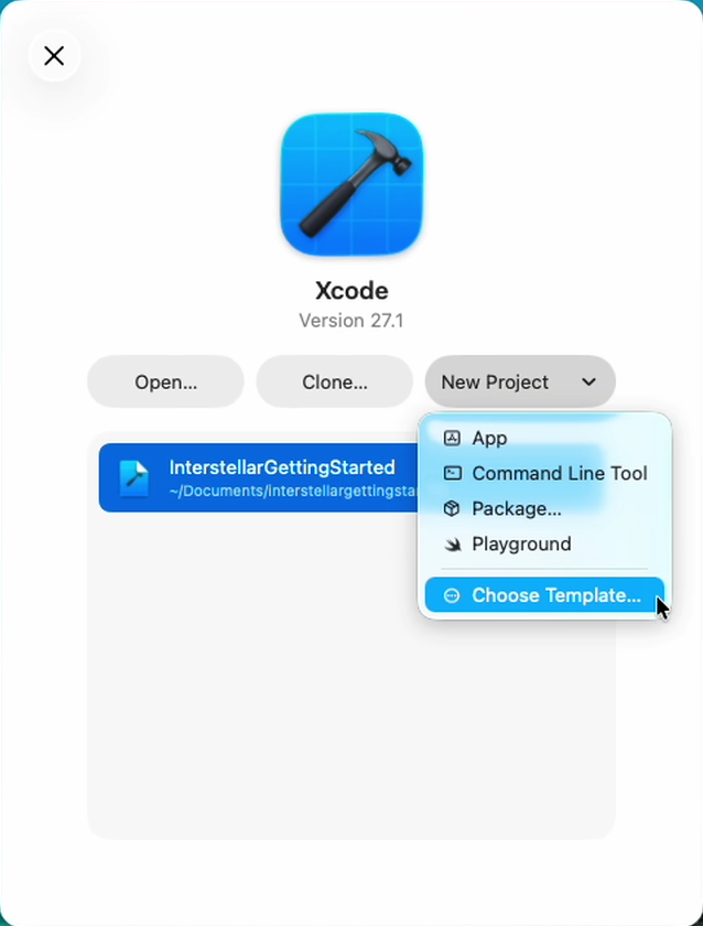Xcode choose a template dialog